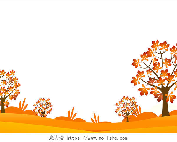 黄色秋天边框树叶叶子树枝大树树木PNG素材